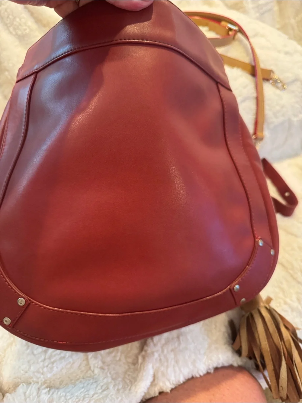 Chloe Red Leather Hobo with Logo Tag and tassel